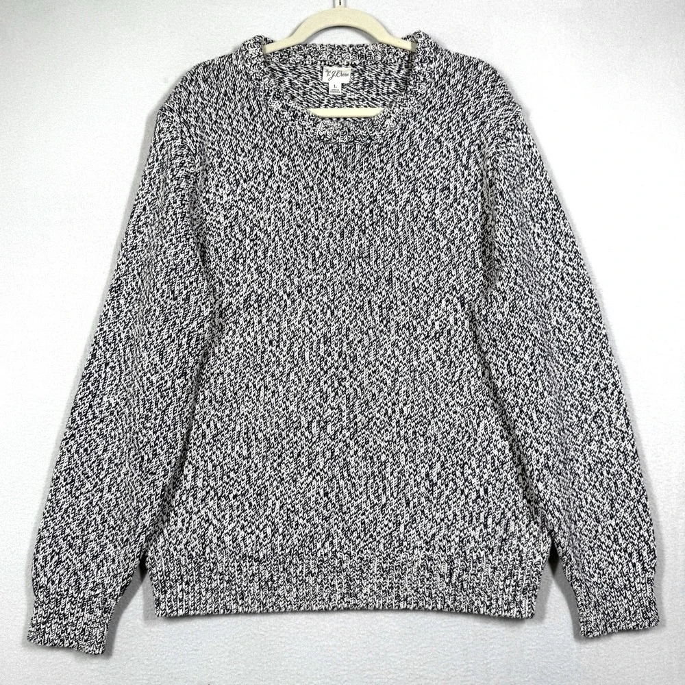 J Crew Sweater Mens Large Marled Cotton Crewneck Pullover Chunky Knit Fisherman